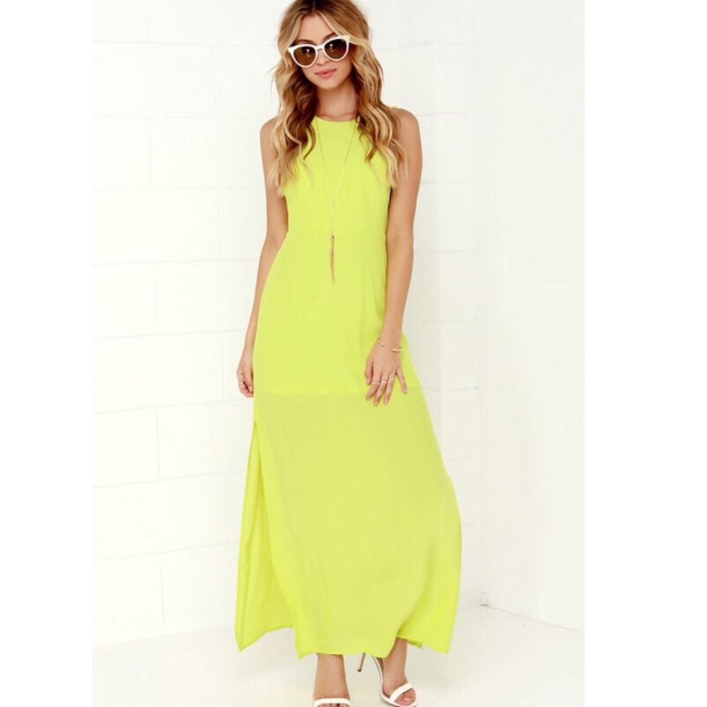 Lulu’s Mayan Empress Chartreuse Maxi Dress S